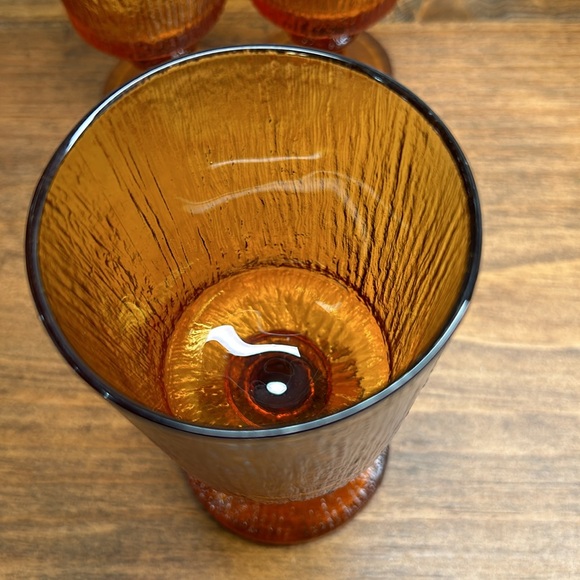 Vintage Ravenhead Siesta Mid Century Textured Stemmed Amber Glasses Set Of Four - Picture 6 of 16